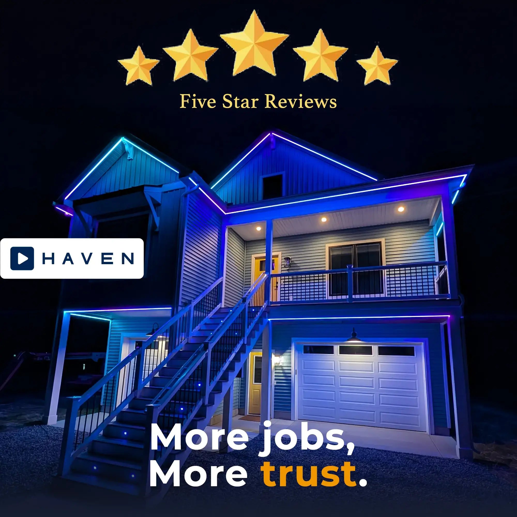 House lit in Haven Lighting Evolution with blue hues