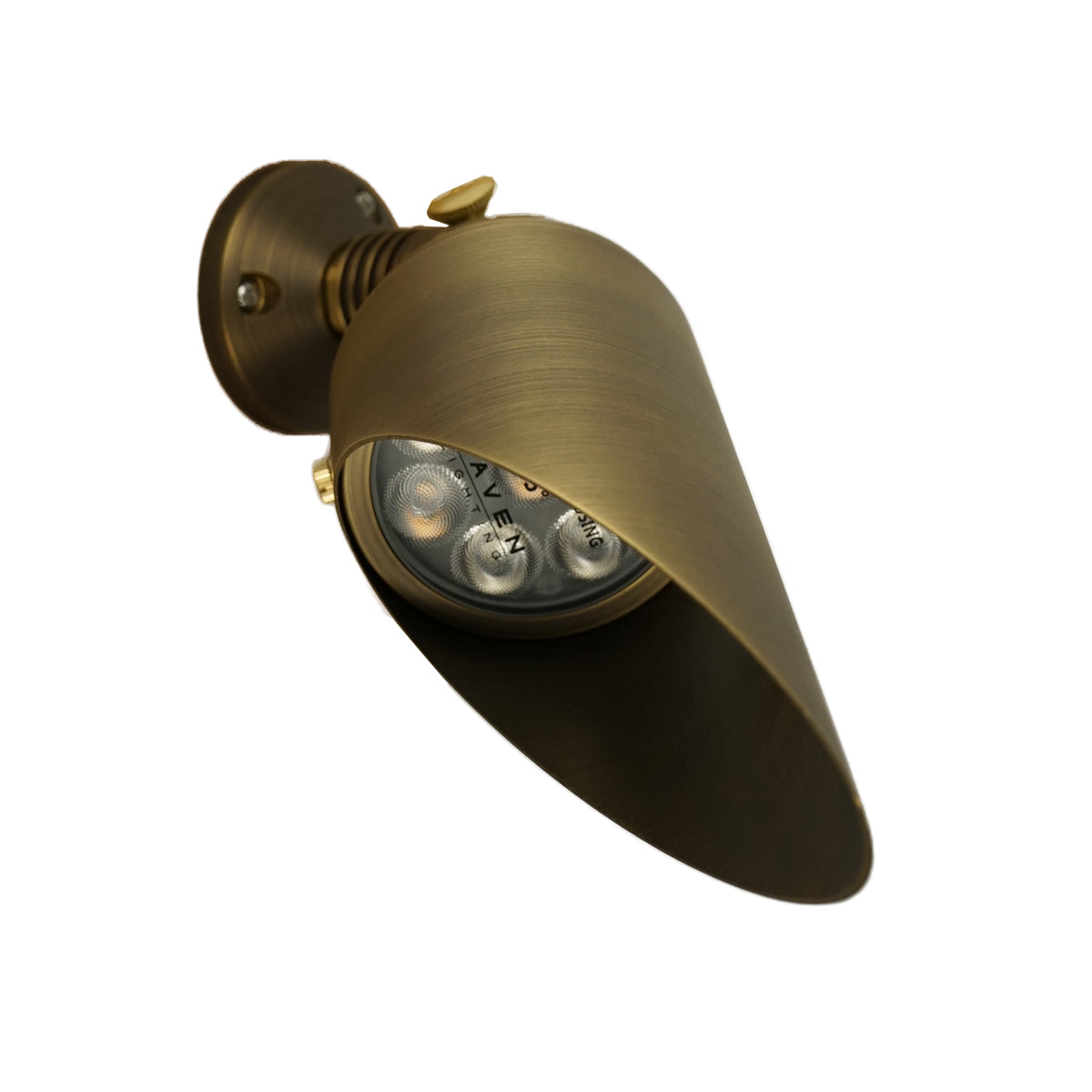 Brass Down Light, 6 Watt, 2700k, 3000k, 4000k Selectable. Three brightness settings. Four beam angle lenses included. Alternate View