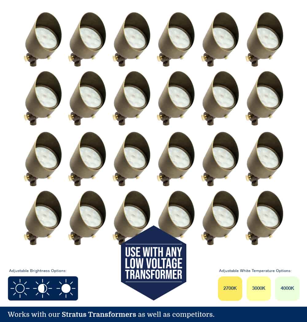 Brass LED Landscape Lighting Kit - 24 LED Fixtures - 2700k, 3000k, 4000k