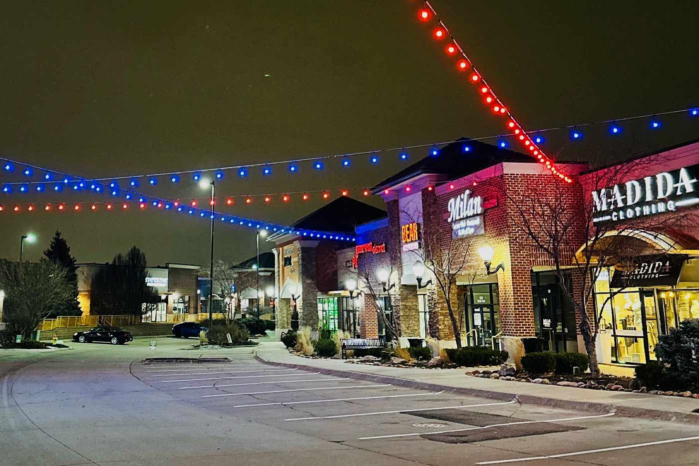 BIstro Lighting in a retail parking lot