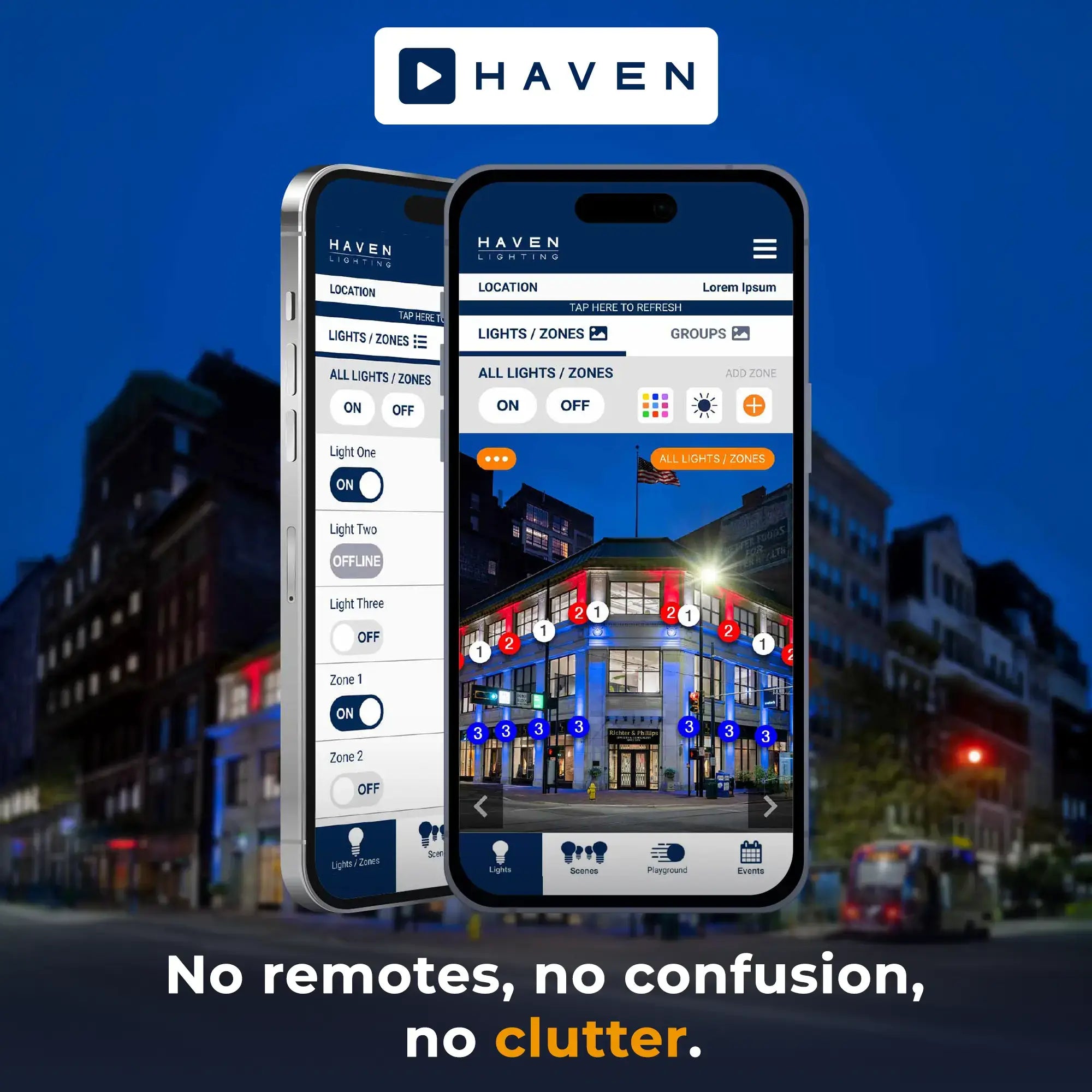 Haven Lighting App with commercial building in image view