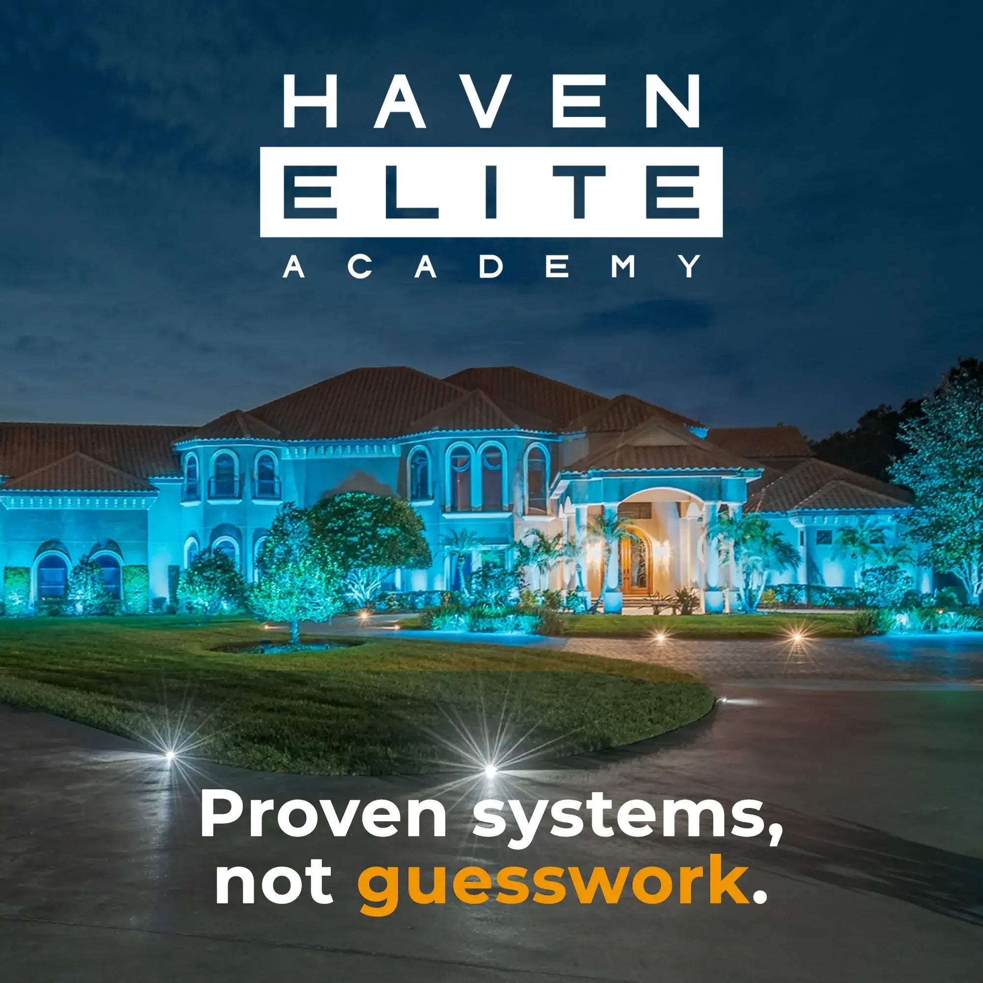 Florida home lit in blue Haven Lighting