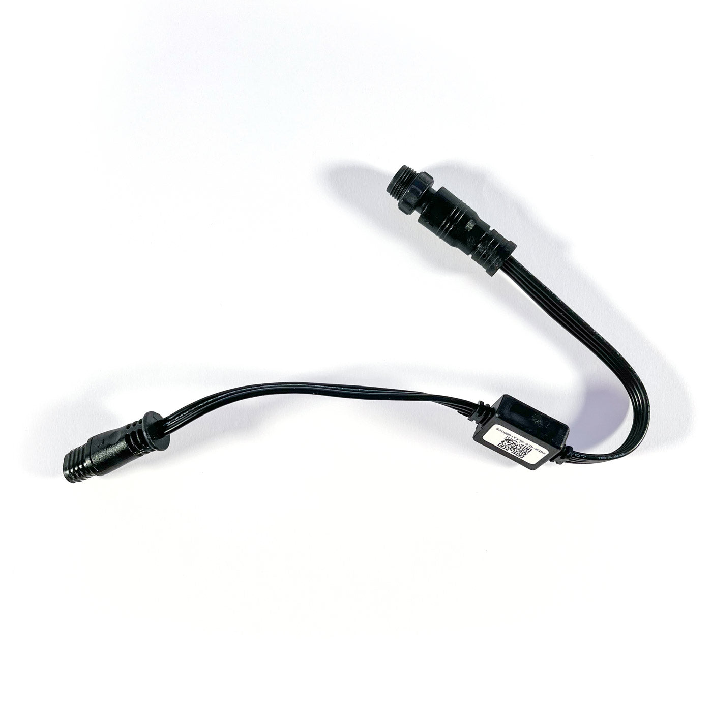 Black cable with connectors on a white background