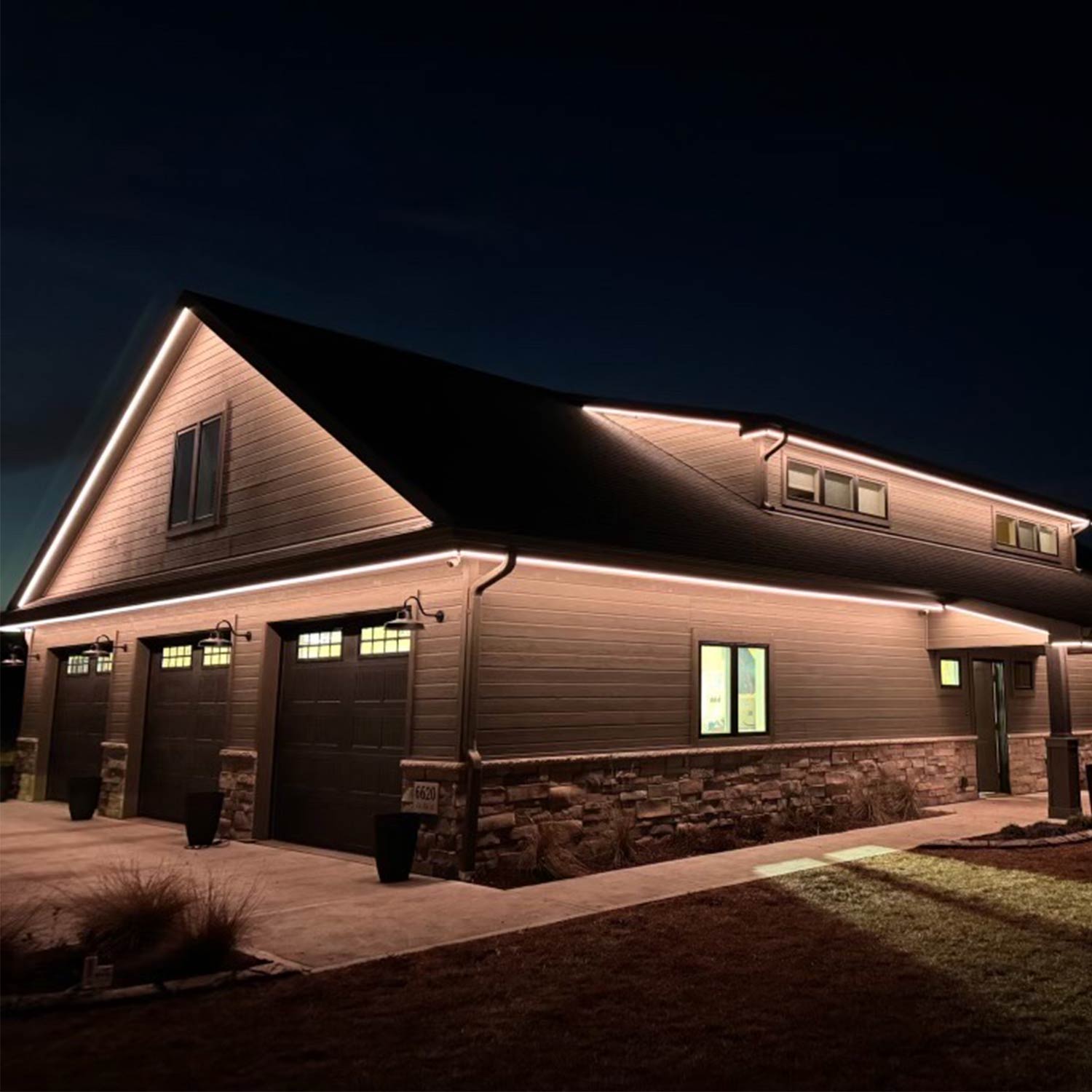 A medium-sized home with Haven Evolution lighting installation.